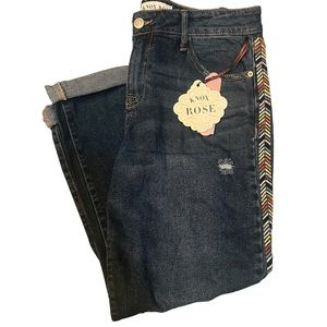 Knox Rise Embroidered Mid Rise Straight Distressed Jean